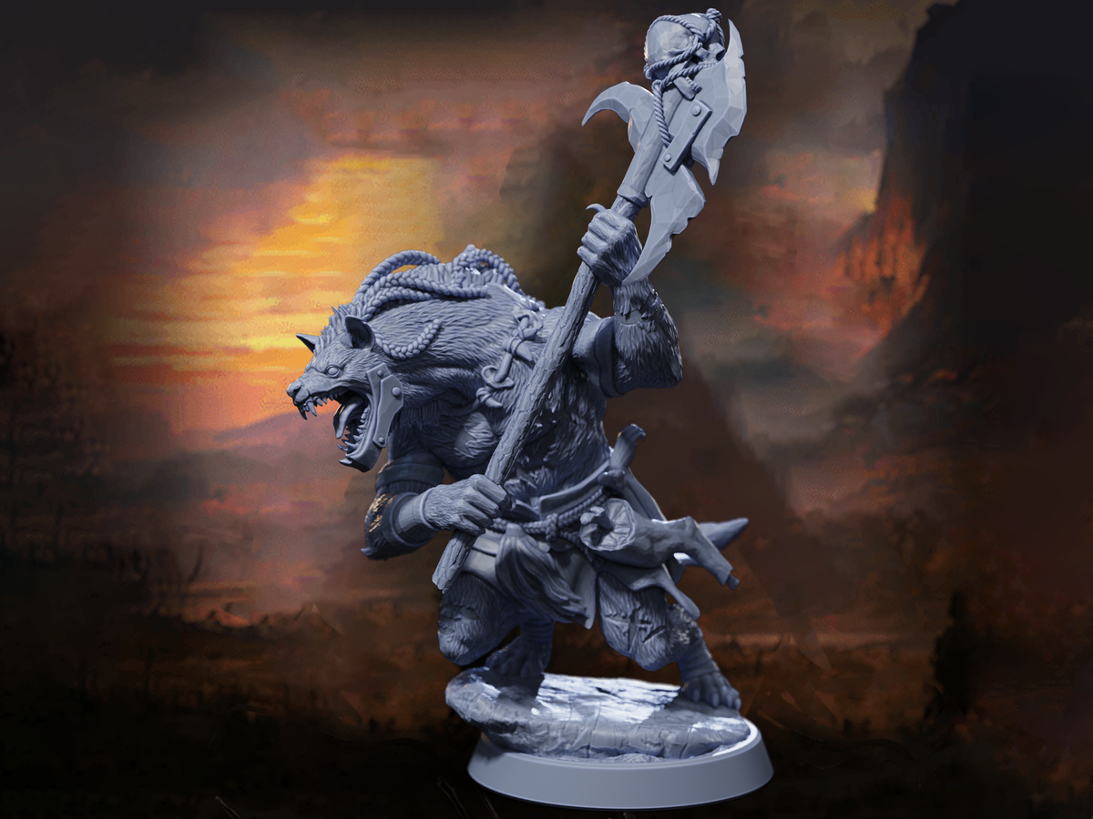 Gnoll Axe Berserker Miniature | Yeenoghu Shadowclaw, Blood Upon The Ashlands | 32mm & 75mm Resin for DnD, Pathfinder
