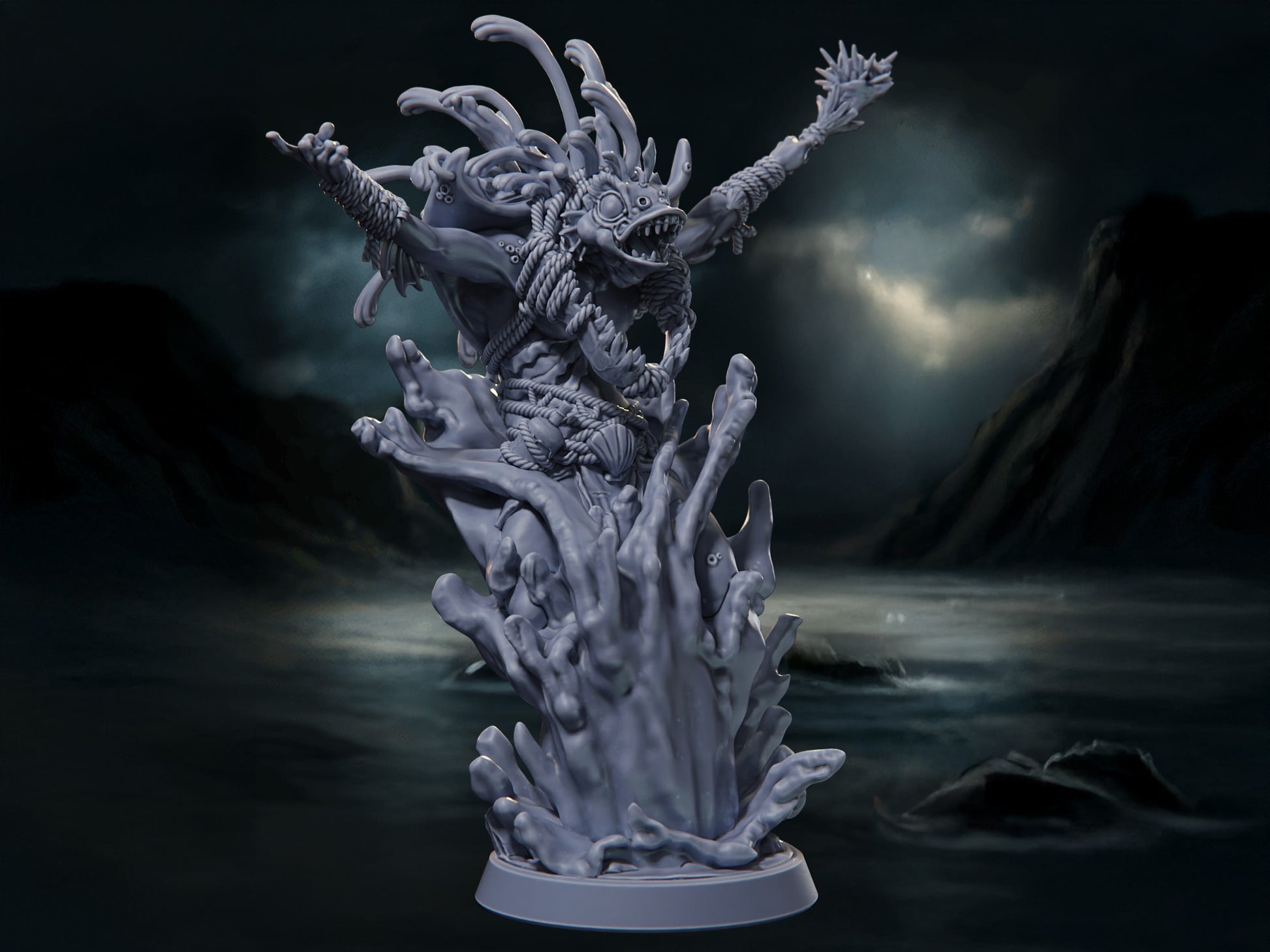 Kuo-Toa Shaman - The Azura Islands - Highly Detailed Resin 8k 3D Printed Miniature