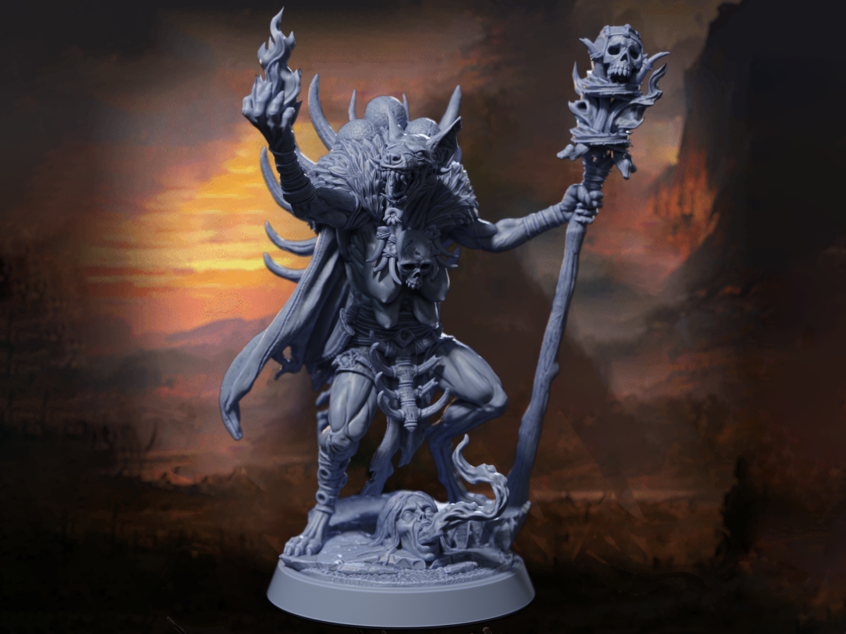 Gnoll Demon Priestess Miniature | Priestess of Yeenoghu, Blood Upon The Ashlands | 32mm & 75mm Resin for DnD, Pathfinder