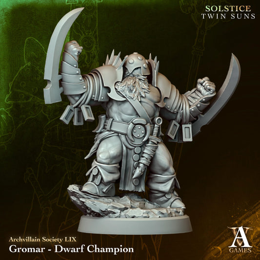 Gromar, Dwarf Champion - Twin Suns - Highly Detailed Resin 8k 3D Printed Miniature