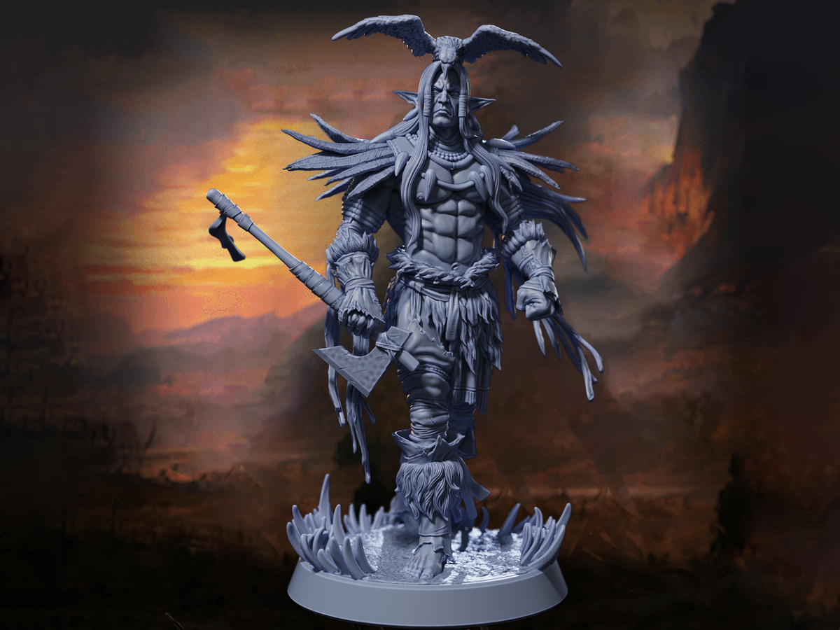 Tribal Eagle Warchief Miniature | Torenak 'Cinderborn', Blood Upon The Ashlands | 32mm & 75mm Resin for DnD, Pathfinder