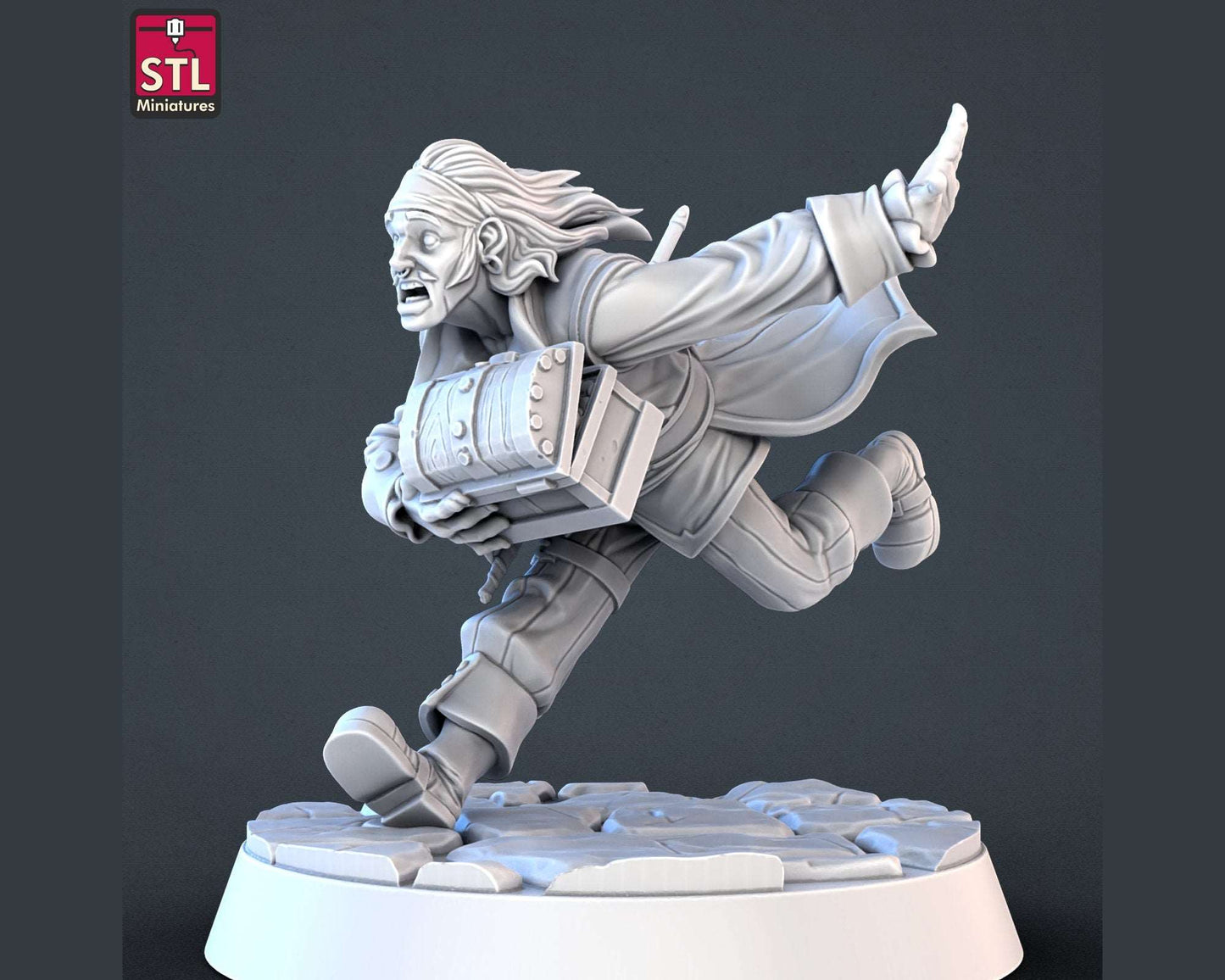 Pirate Running w/ Treasure - High Detail Resin 3D Printed Miniature