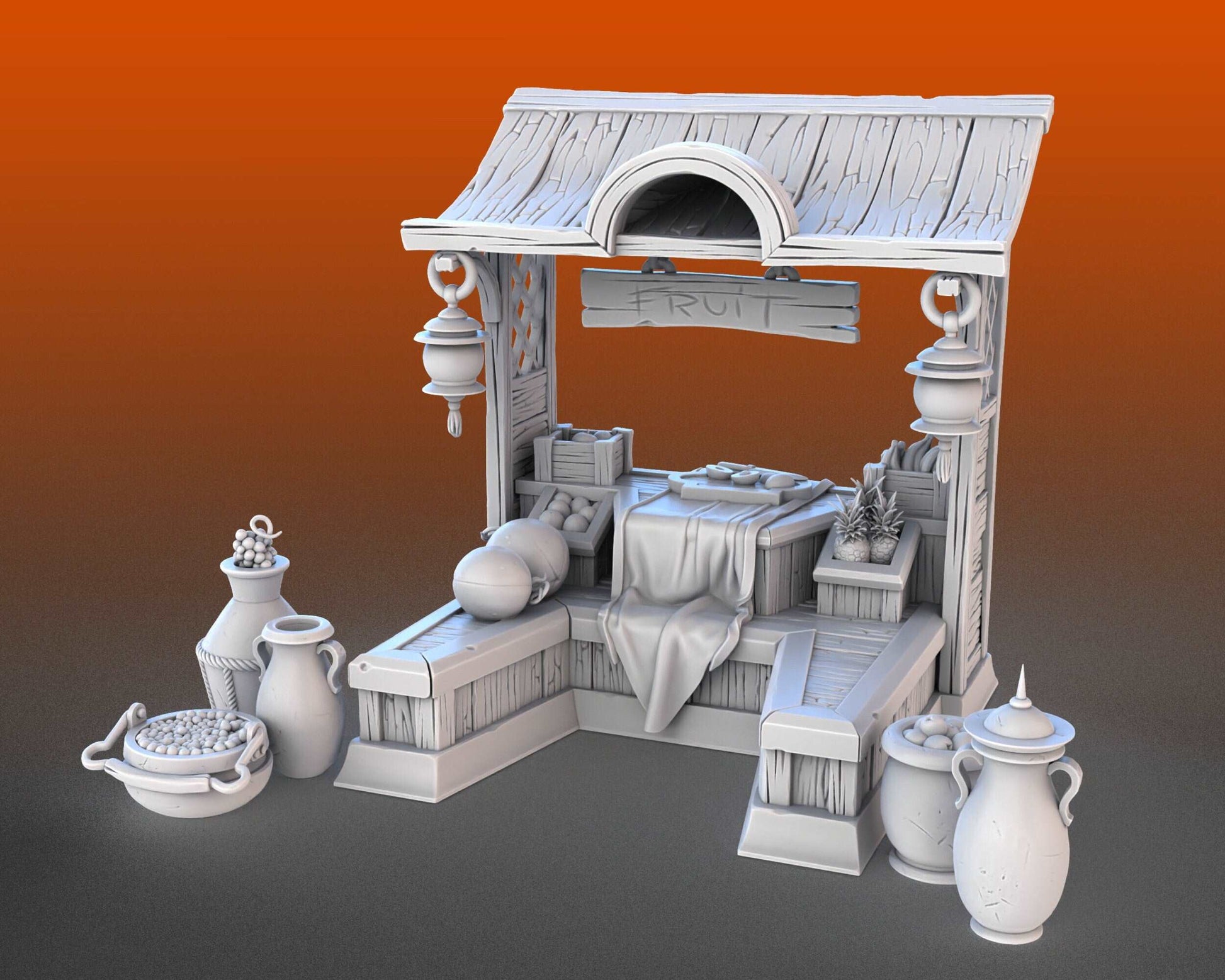 Food Vendors and Props - High Detail Resin 3D Printed Miniatures