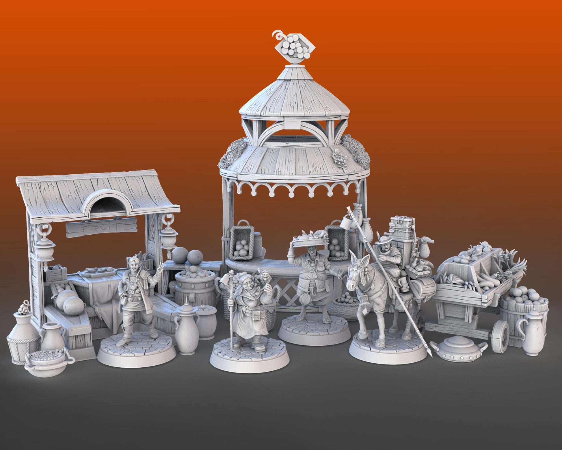 Food Vendors and Props - High Detail Resin 3D Printed Miniatures