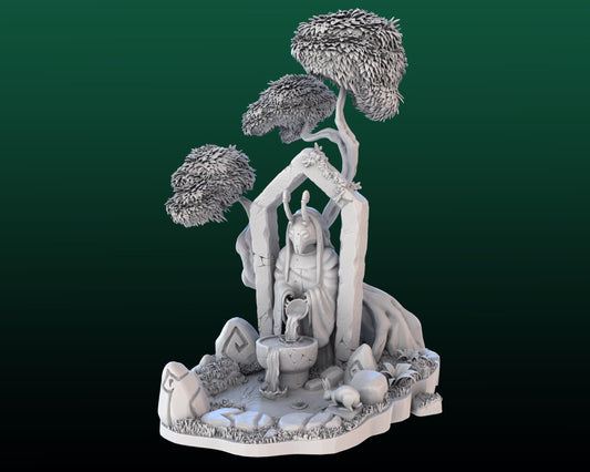 Forest Druid Fountain - High Detail Resin 3D Printed Miniature Terrain