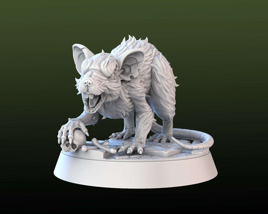 Giant Rat w/ Skull - High Detail Resin 3D Printed Miniatures and Props