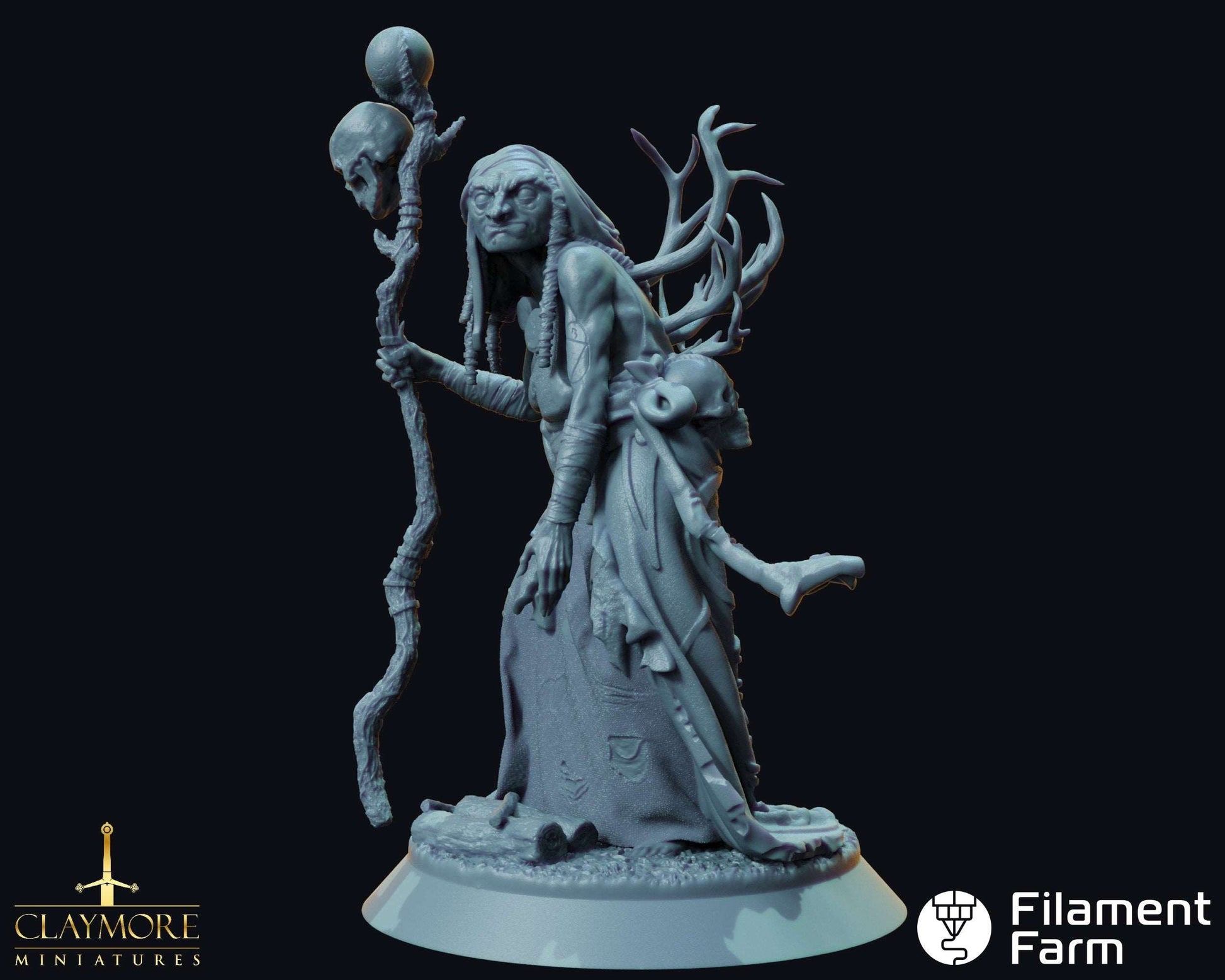 Hag Coven w/ Display Base - Whispers in the Swamp - Highly Detailed Resin 8k 3D Printed Miniature