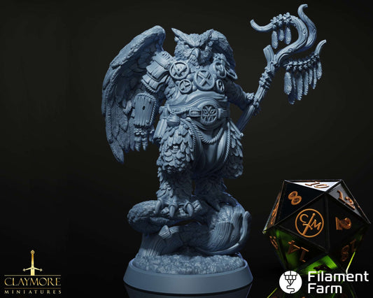 Elmond Sagewing, Owlin Druid/Sorcerer - Return to the Whispering Swamps - Highly Detailed Resin 8k 3D Printed Miniature