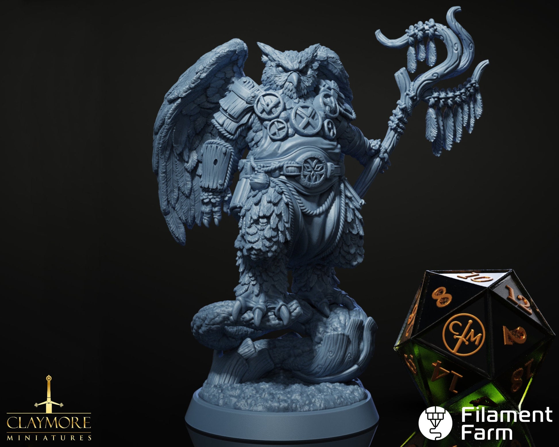 Elmond Sagewing, Owlin Druid/Sorcerer - Return to the Whispering Swamps - Highly Detailed Resin 8k 3D Printed Miniature
