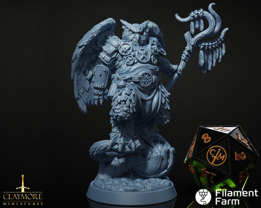 Elmond Sagewing, Owlin Druid/Sorcerer - Return to the Whispering Swamps - Highly Detailed Resin 8k 3D Printed Miniature