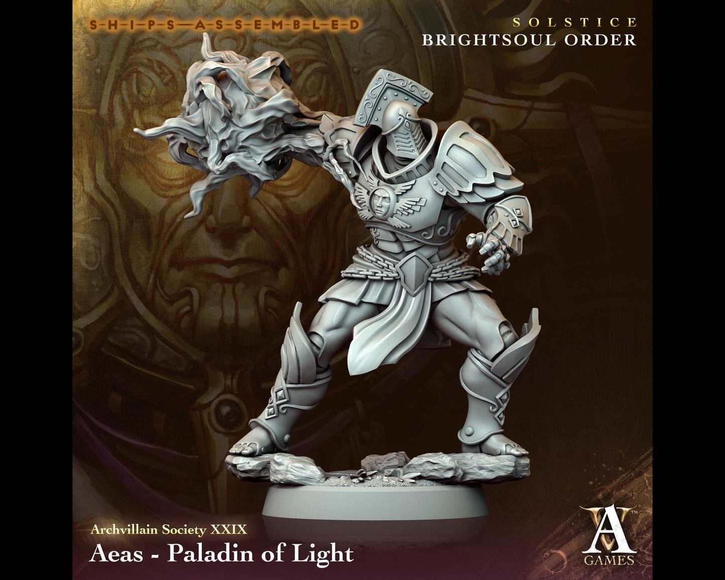 Aeas, Paladin of Light - Brightsoul Order - Highly Detailed Resin 8k 3D Printed Miniature