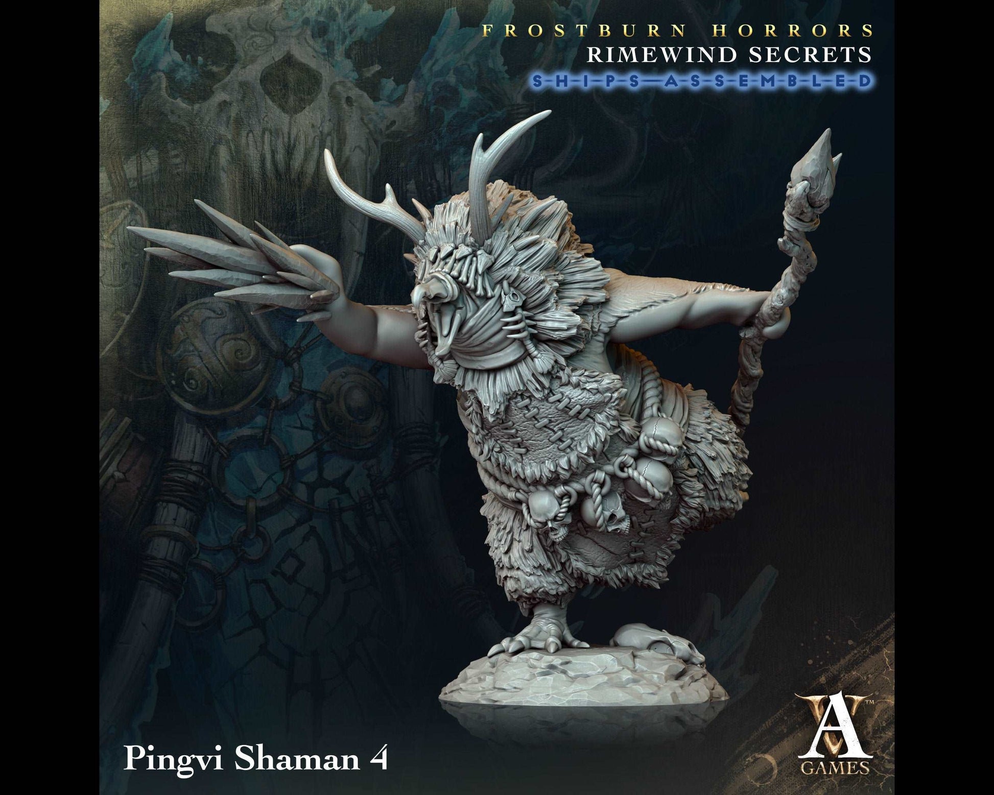 Pingvi Shaman 4 - Rimewind Secrets - Highly Detailed Resin 8k 3D Printed Miniature