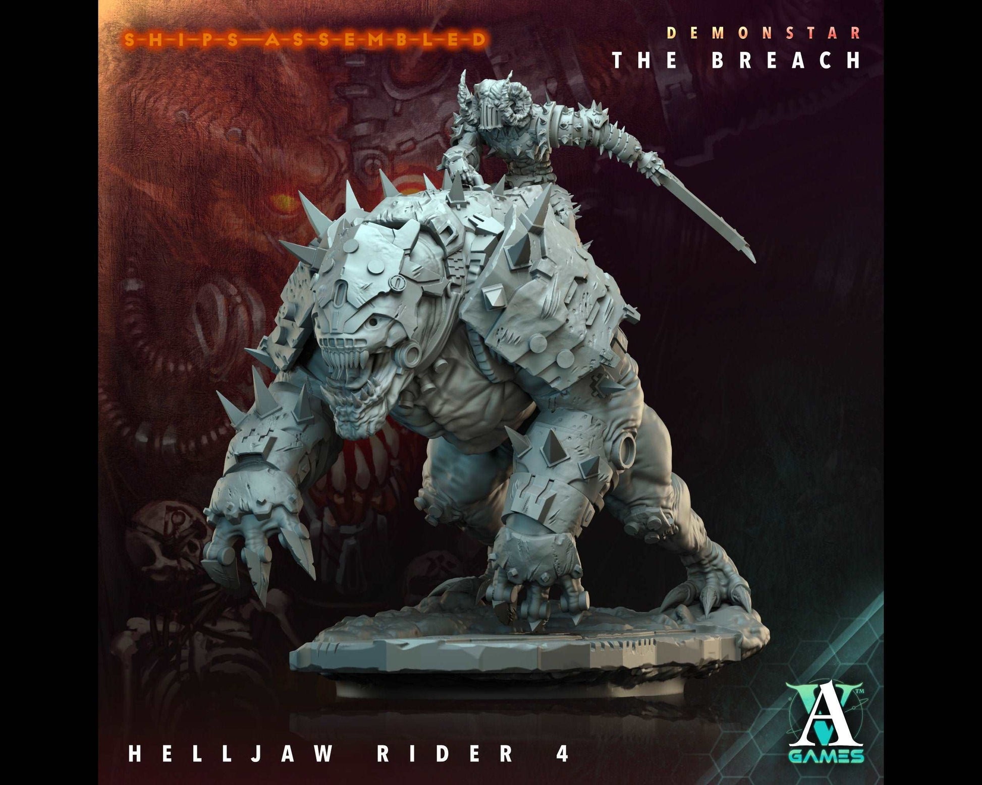 Helljaw Rider 4 - Demonstar: The Breach - Highly Detailed Resin 8k 3D Printed Miniature