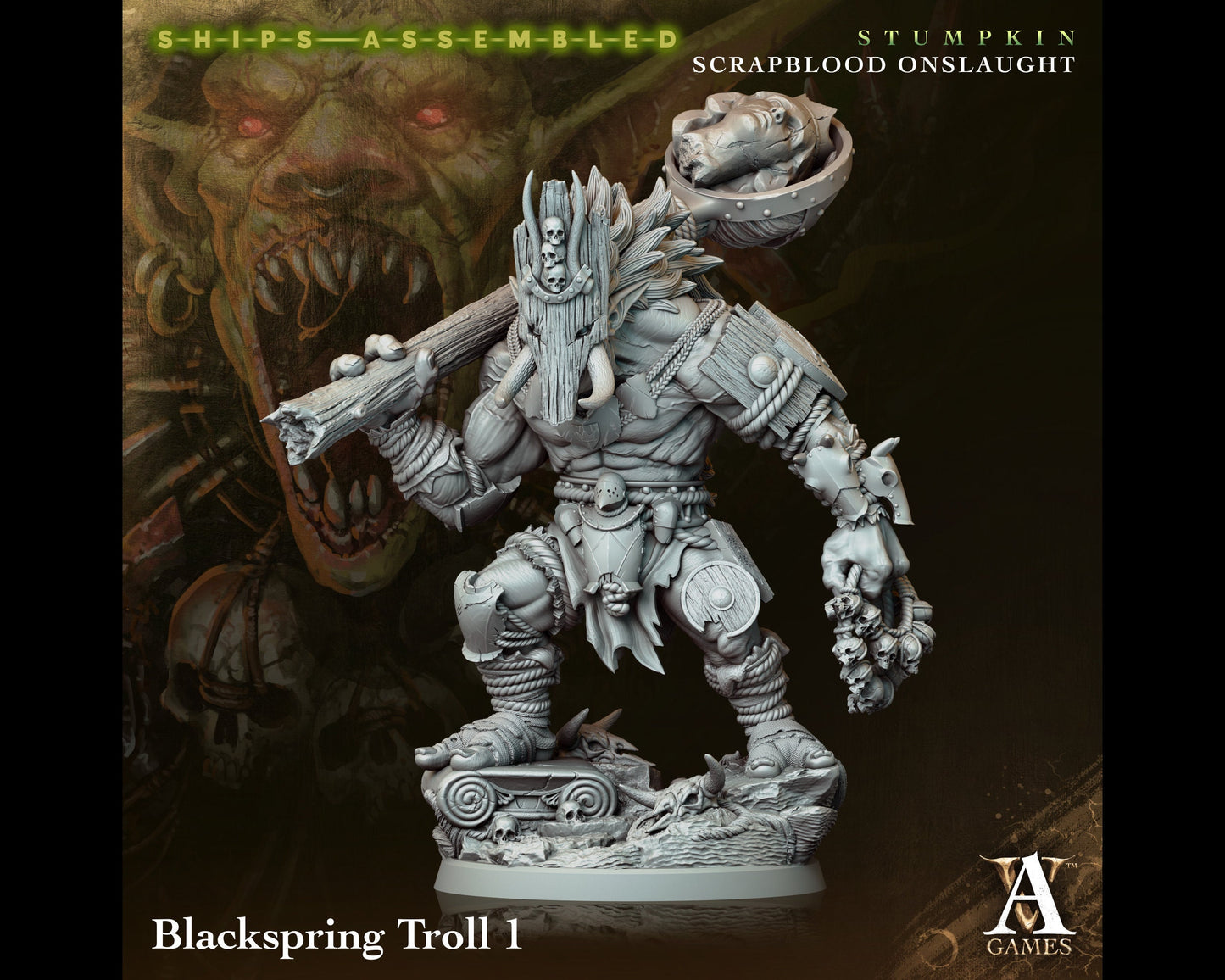 Blackspring Troll 1 - Scrapblood Onslaught - Highly Detailed Resin 8k 3D Printed Miniature