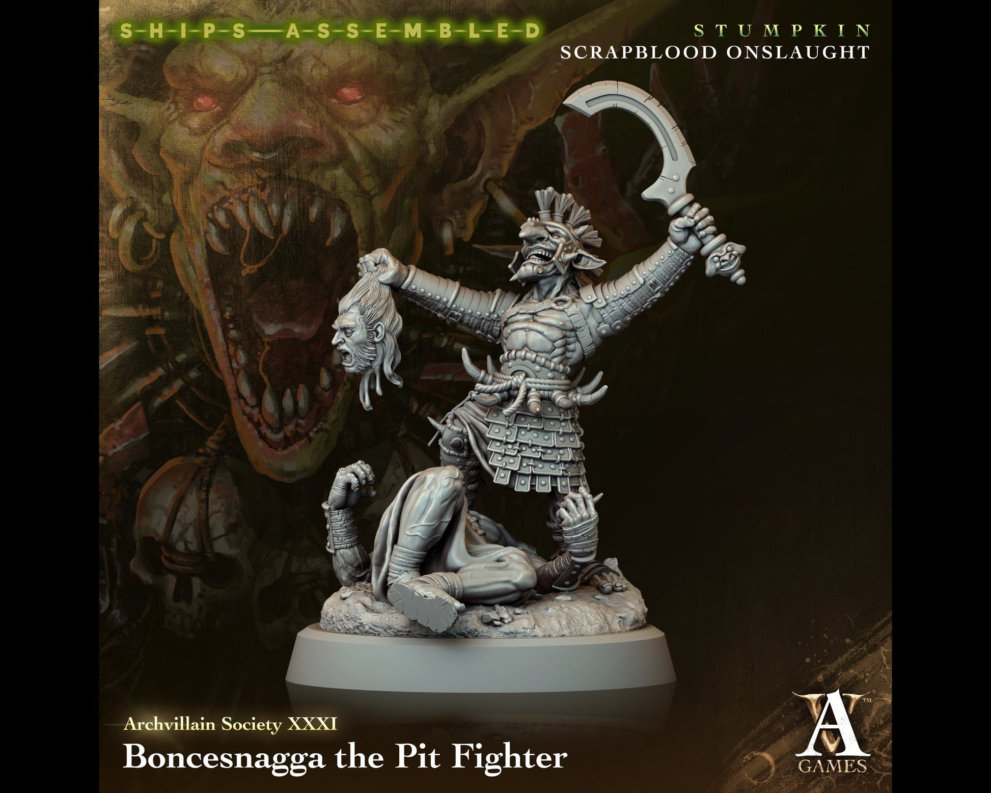 Boncesnagga, The Pit Fighter (Goblin) - Scrapblood Onslaught - Highly Detailed Resin 8k 3D Printed Miniature