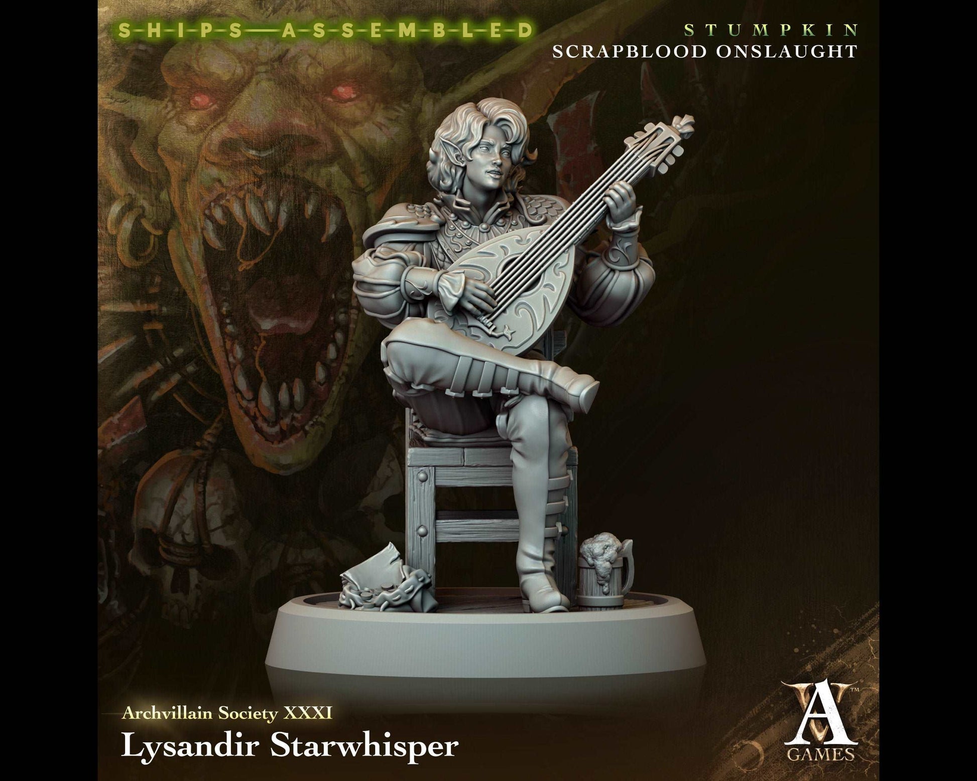 Lysandir Starwhisper, The Bard (Elf/Half-Elf Bard) - Scrapblood Onslaught - Highly Detailed Resin 8k 3D Printed Miniature