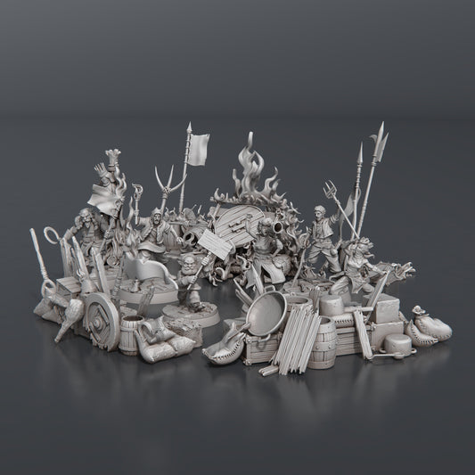 Town Riot Set- Highly Detailed Resin 8k 3D Printed Miniature