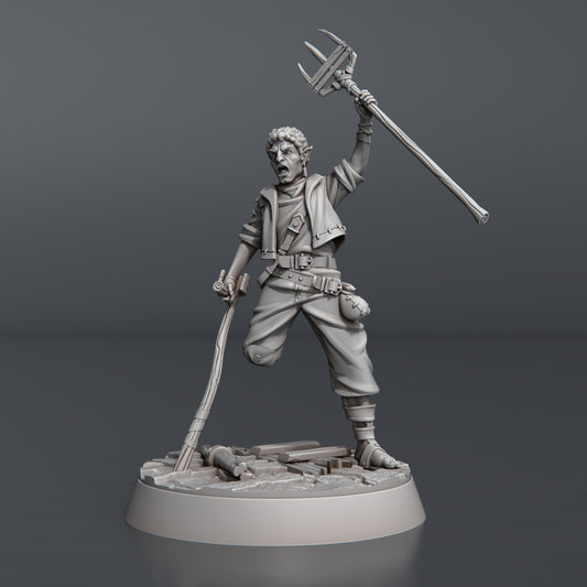 Rioter W/ Pitchfork - Town Riot Set- Highly Detailed Resin 8k 3D Printed Miniature