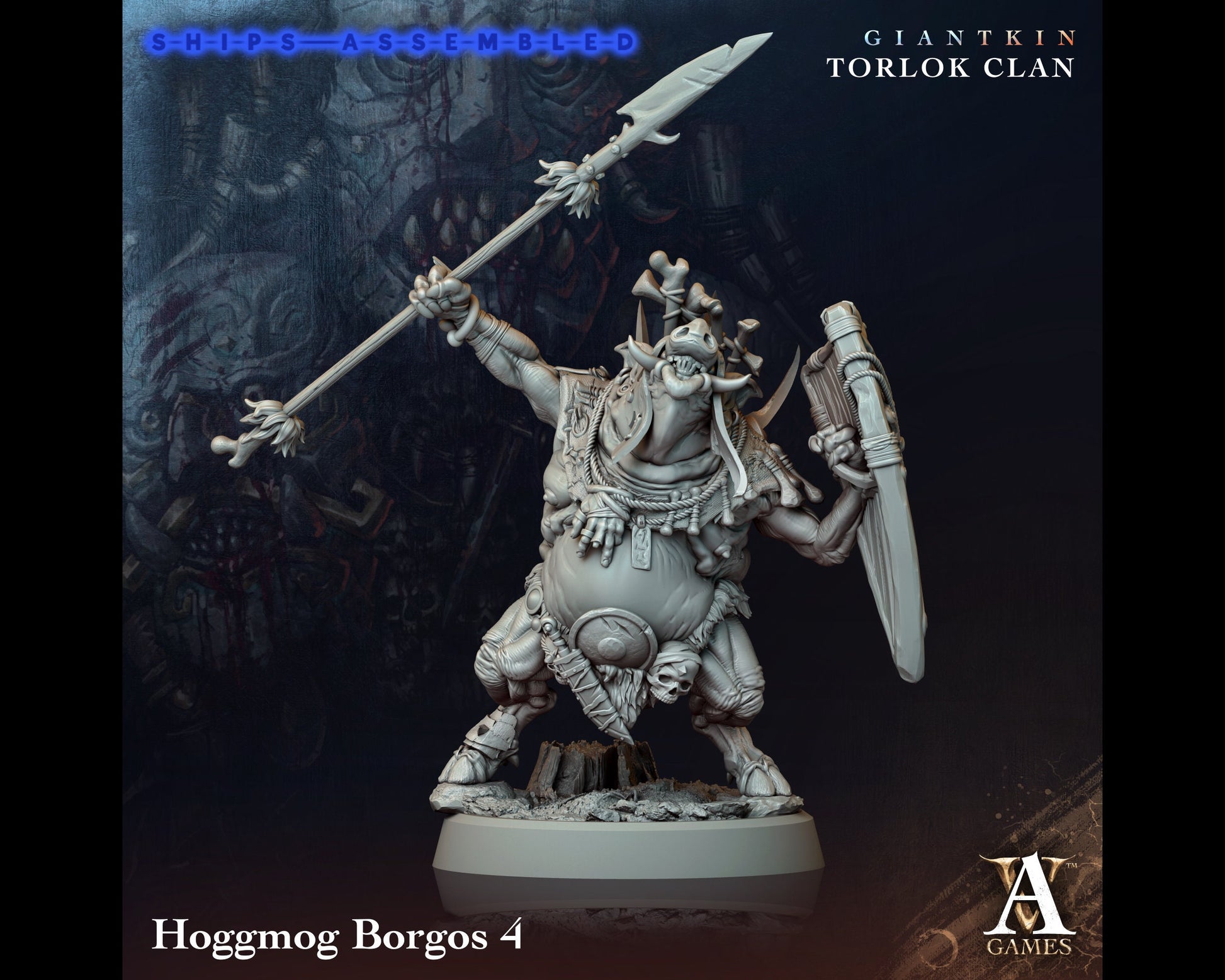 Hoggmog Borgos 4 - Giant Kin, Torlock Clan- Highly Detailed Resin 8k 3D Printed Miniature