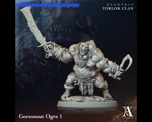 Goresnout Ogre 1 - Giant Kin, Torlock Clan- Highly Detailed Resin 8k 3D Printed Miniature