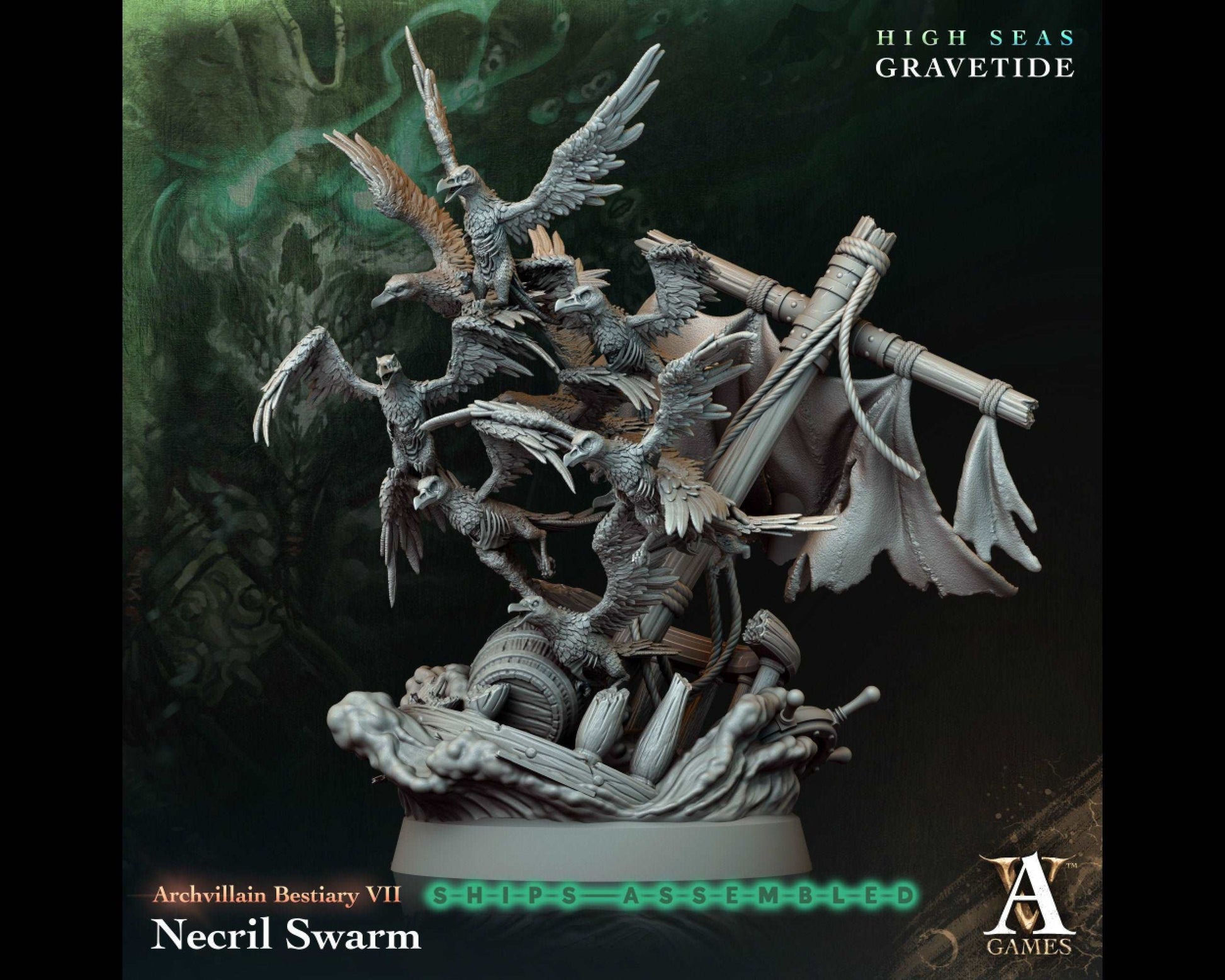 Necril Swarm - High Seas: Gravetide- Highly Detailed Resin 8k 3D Printed Miniature