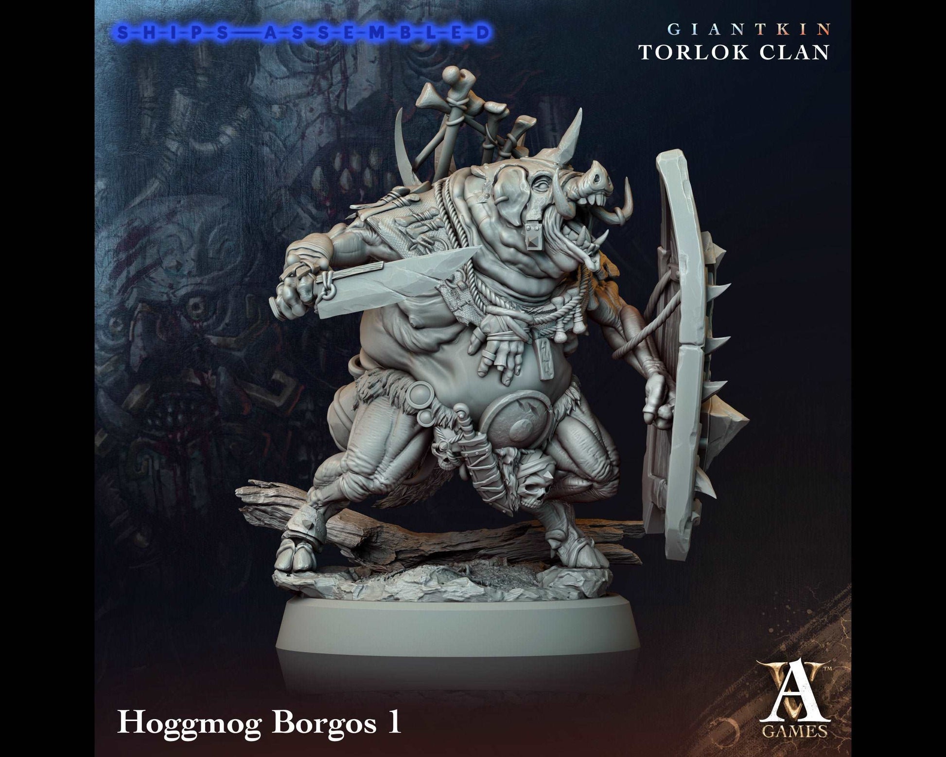 Hoggmog Borgos 1 - Giant Kin, Torlock Clan- Highly Detailed Resin 8k 3D Printed Miniature