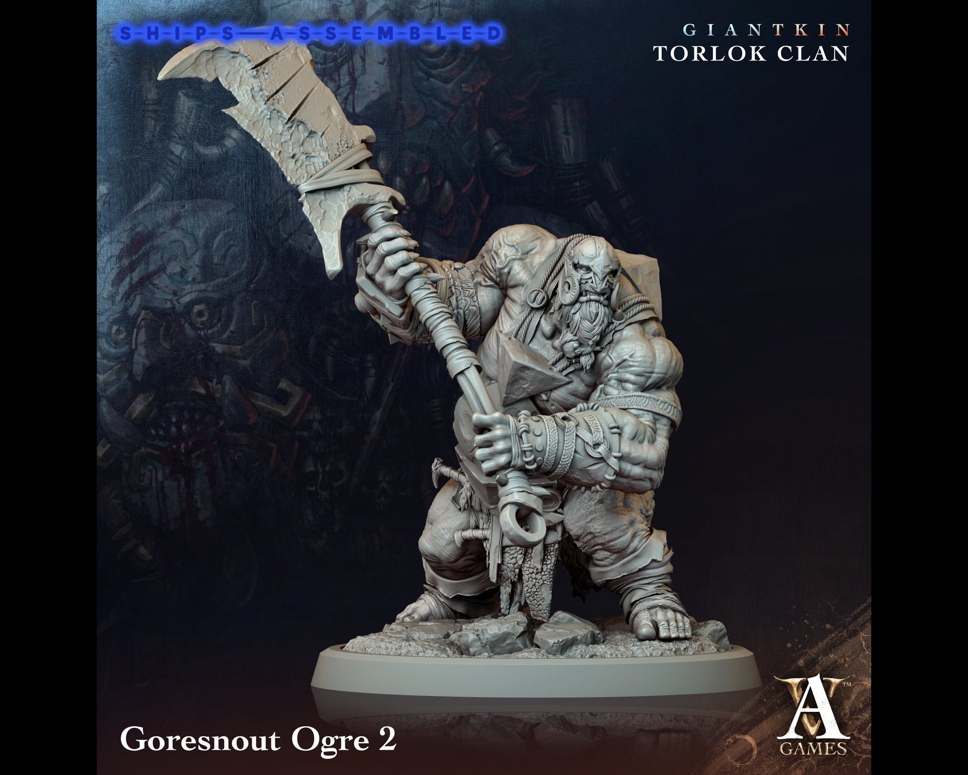 Goresnout Ogre 2 - Giant Kin, Torlock Clan- Highly Detailed Resin 8k 3D Printed Miniature