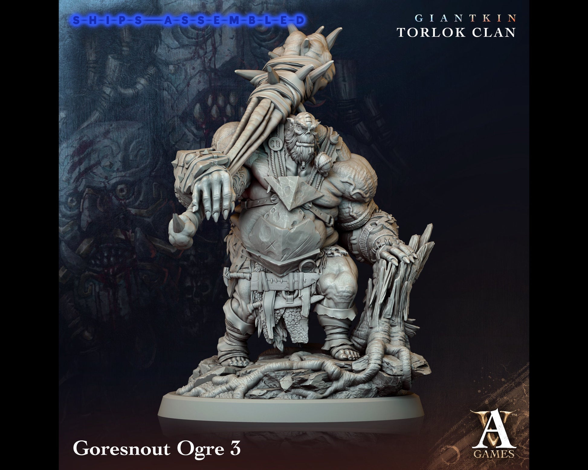 Goresnout Ogre 3 - Giant Kin, Torlock Clan- Highly Detailed Resin 8k 3D Printed Miniature