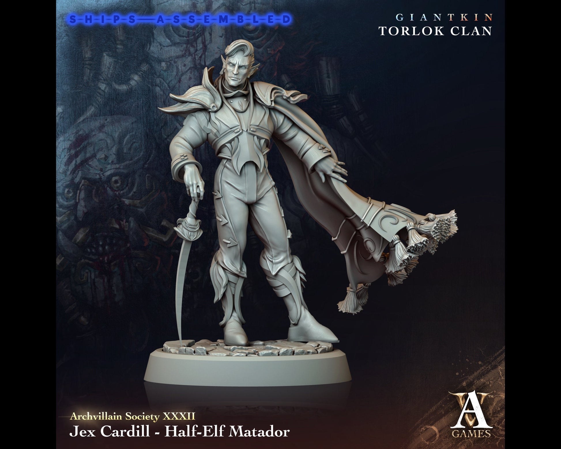 Jex Cardill - Half-Elf Matador - Giant Kin, Torlock Clan- Highly Detailed Resin 8k 3D Printed Miniature