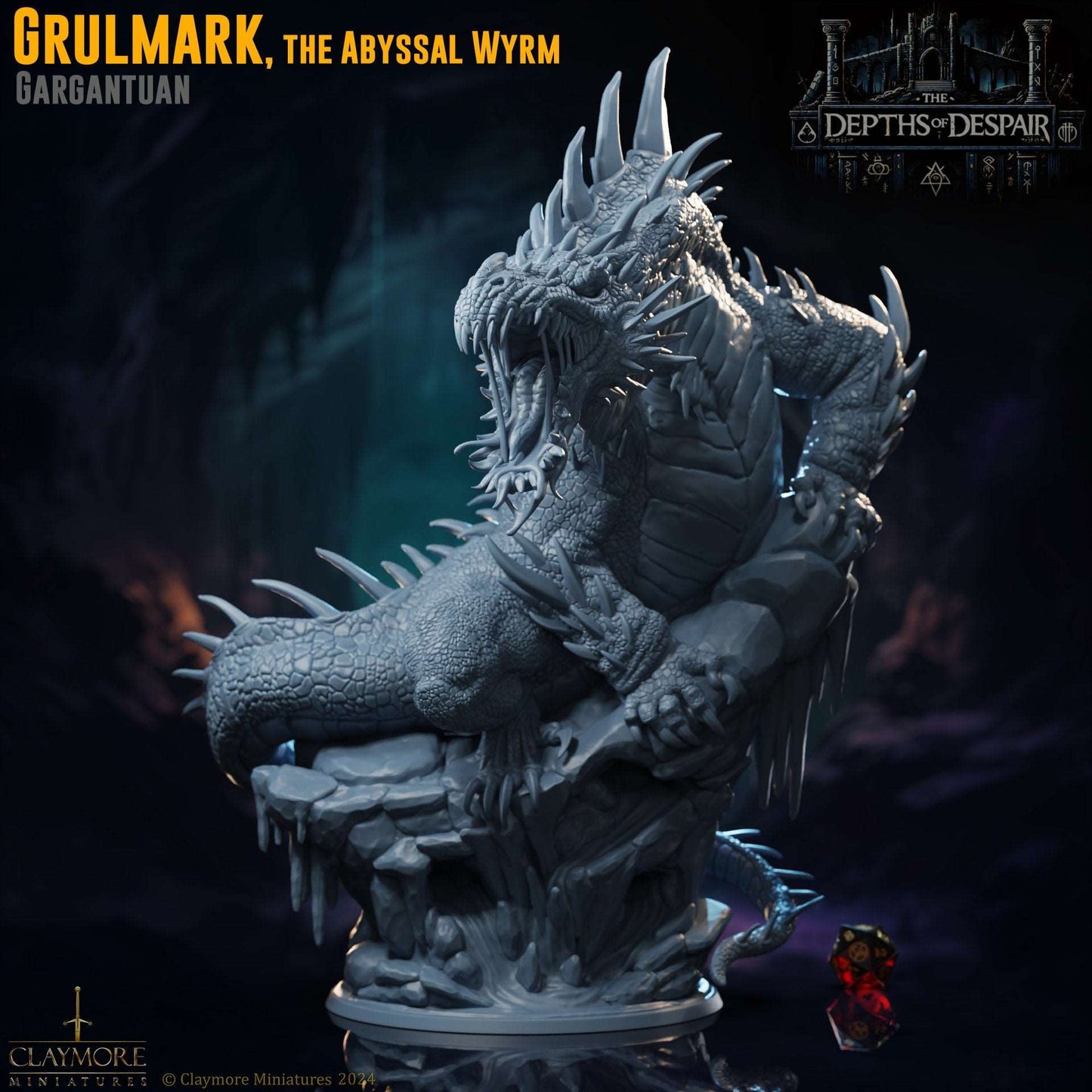 Grulmark, The Abyssal Wyrm - Depths of Despair - Highly Detailed Resin 8k 3D Printed Miniature