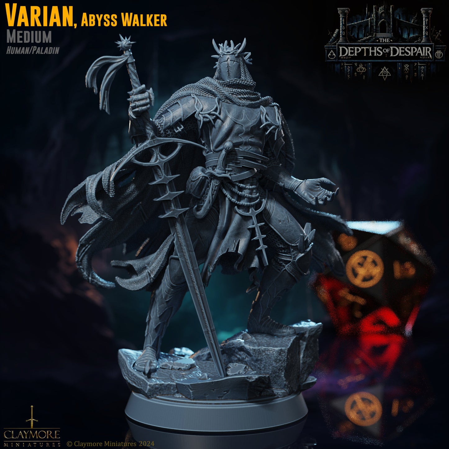 Varian, Abyss Walker - Human Fighter/Rogue- Depths of Despair - Highly Detailed Resin 8k 3D Printed Miniature