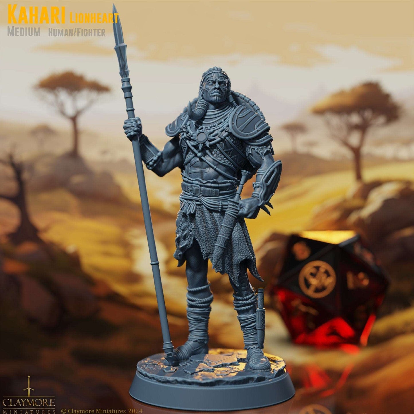 Kahari Lionheart - Human Fighter - Rise of the Sun Warriors - Highly Detailed Resin 8k 3D Printed Miniature