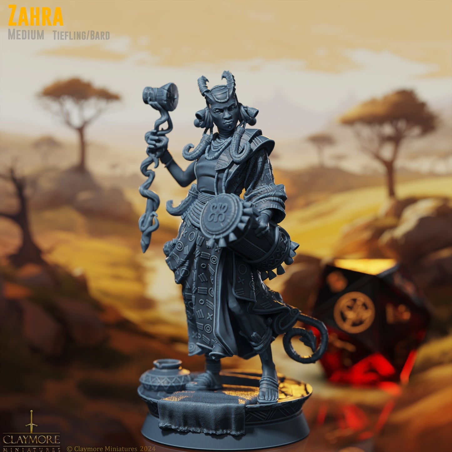 Zahra, The Drumkeeper - Rise of the Sun Warriors - Highly Detailed Resin 8k 3D Printed Miniature