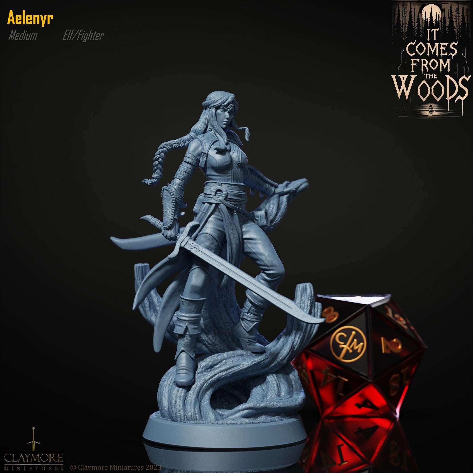 Aelanyr - Elf Fighter - It Comes From The Woods - Highly Detailed Resin 8k 3D Printed Miniature