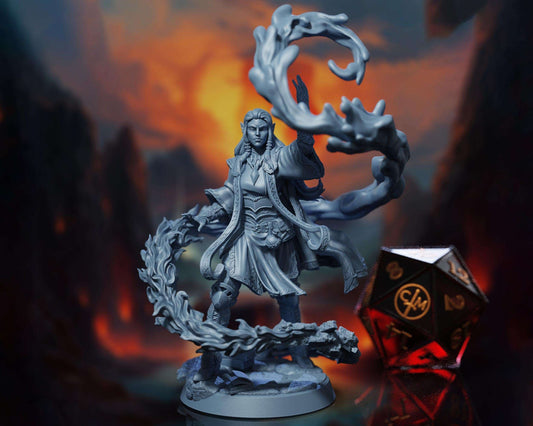 Leyna Al'mont - Drow/Elf Wizard/Ceric/Sorcerer- Elemental Cataclysm - Highly Detailed Resin 8k 3D Printed Miniature