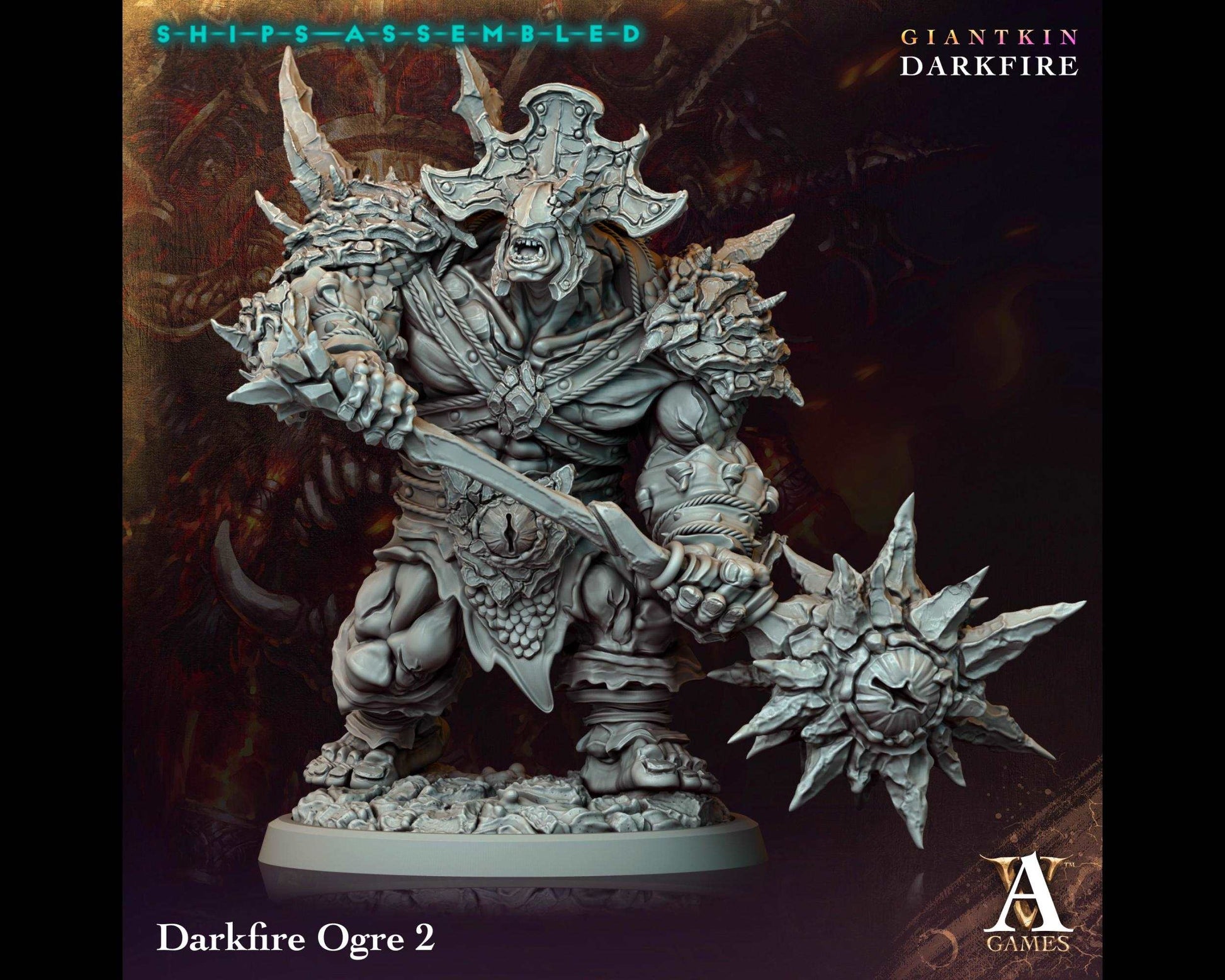 Darkfire Ogre 2 - Giantkin, Darkfire - Highly Detailed Resin 8k 3D Printed Miniature