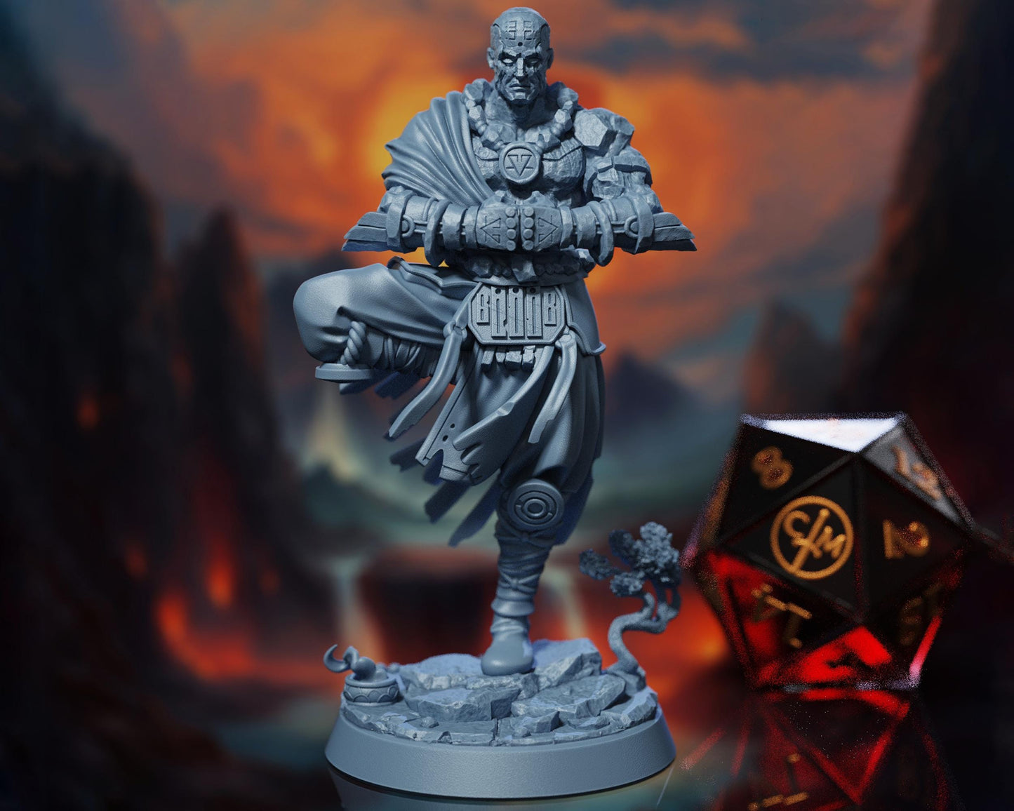 Thraur Stonewill - Genasi Monk - Elemental Cataclysm - Highly Detailed Resin 8k 3D Printed Miniature