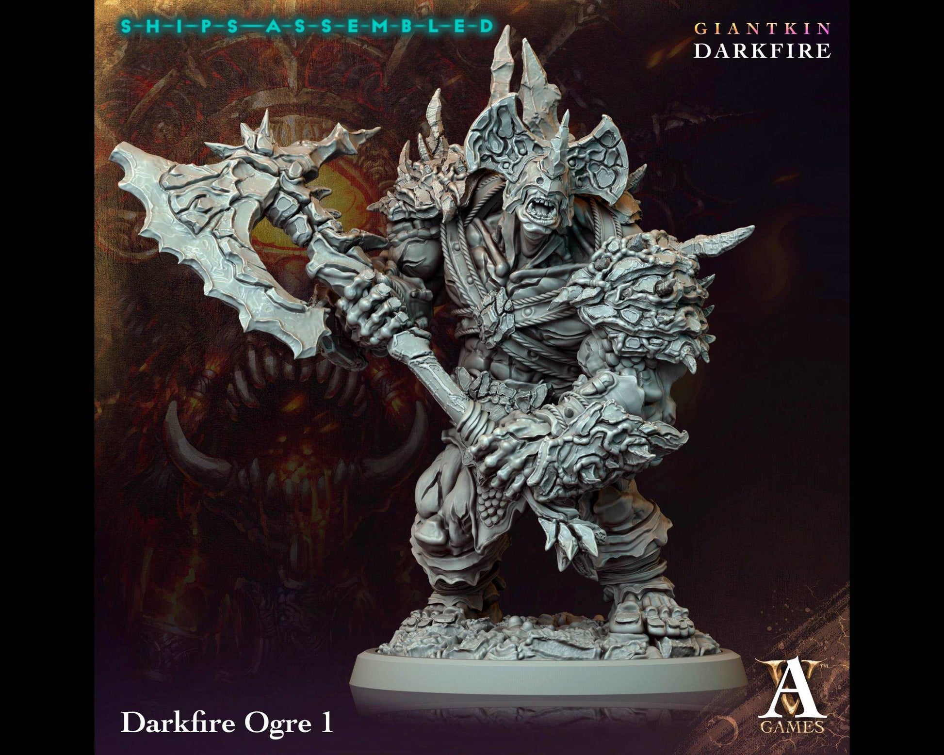 Darkfire Ogre 1 - Giantkin, Darkfire - Highly Detailed Resin 8k 3D Printed Miniature