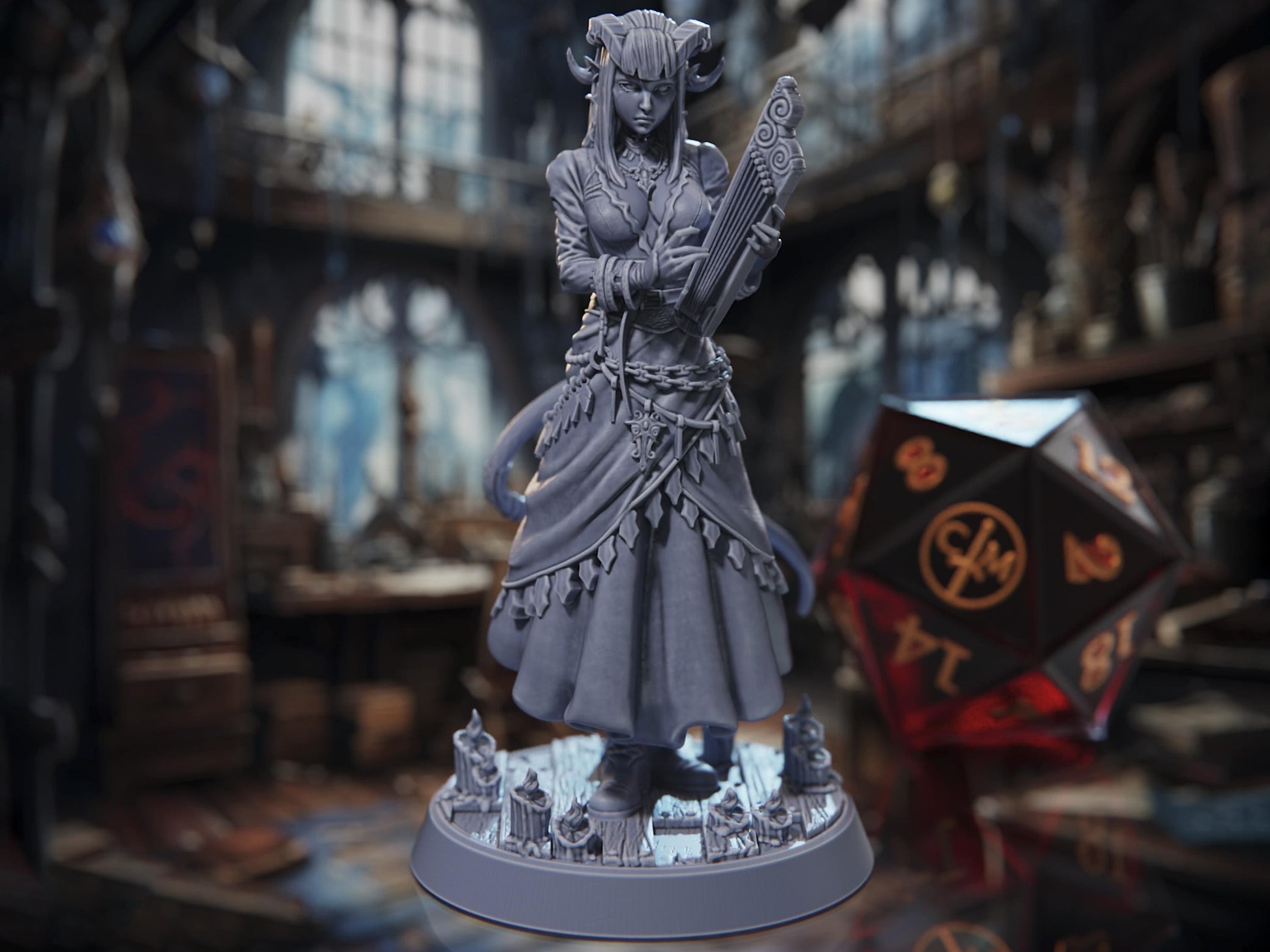 Valeria, Nights Melody - Tiefling Bard - Human Wizard - Rossvalds Bestiary of the Unknown - Highly Detailed Resin 8k 3D Printed Miniature