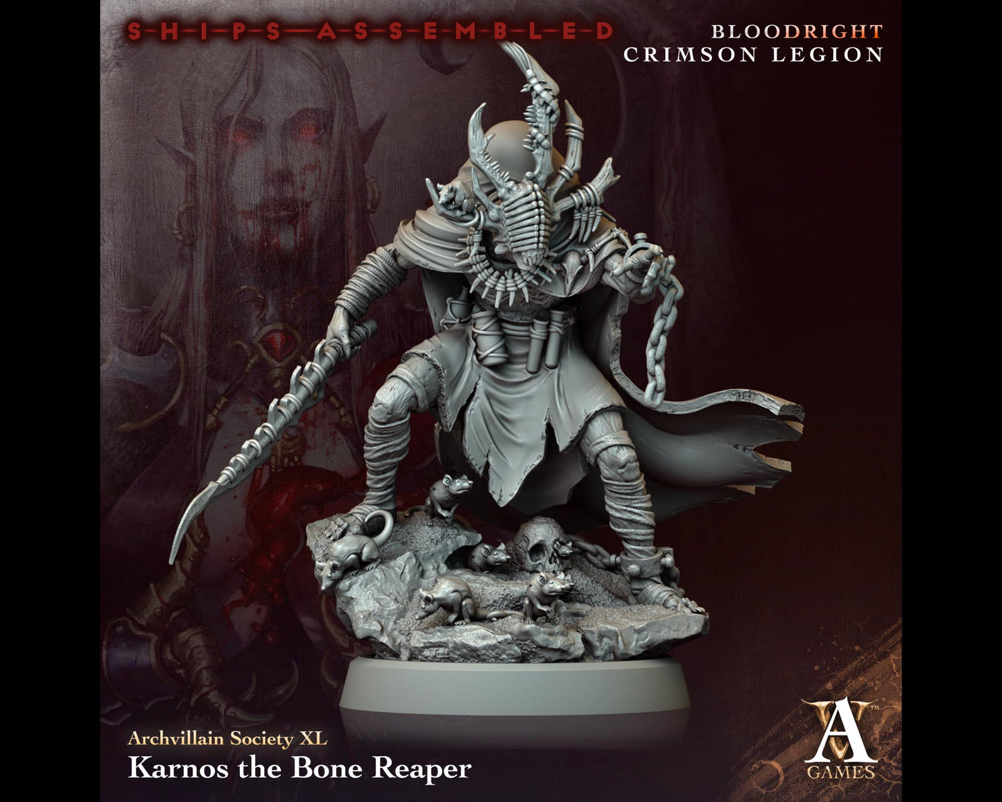 Karnos, The Bone Reaper - Bloodright Crimson Legion - Highly Detailed Resin 8k 3D Printed Miniature