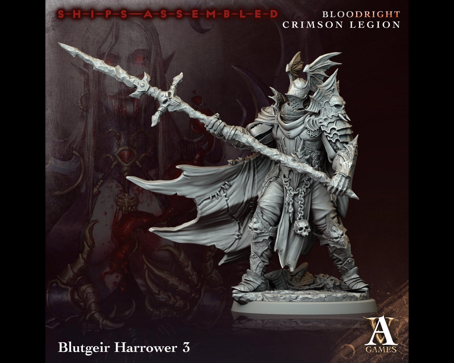 Blutgeir Harrower 3 - Bloodright Crimson Legion - Highly Detailed Resin 8k 3D Printed Miniature