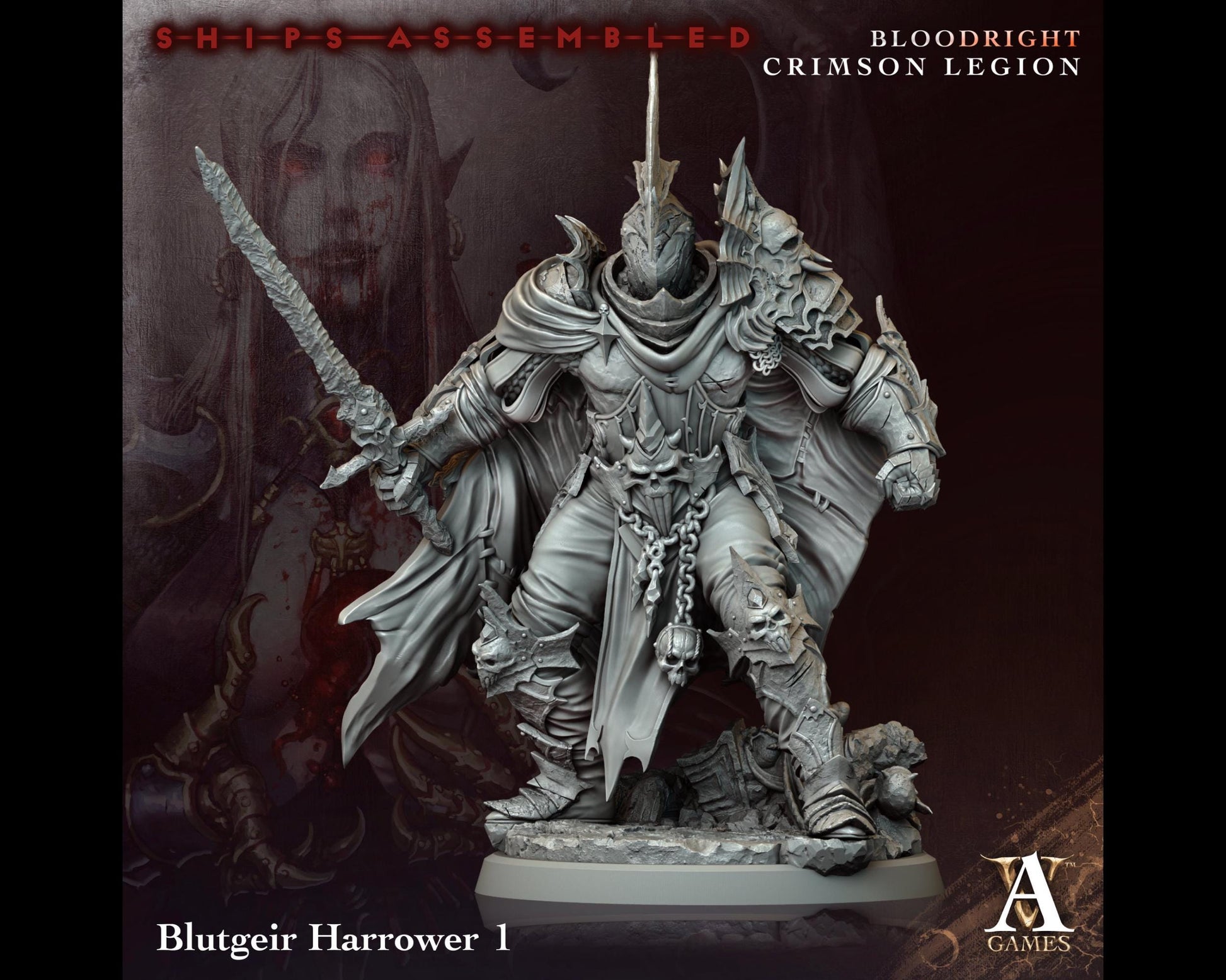 Blutgeir Harrower 1 - Bloodright Crimson Legion - Highly Detailed Resin 8k 3D Printed Miniature