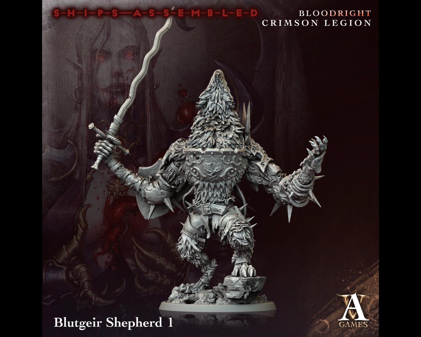 Blutgeir Shepherd 1 - Bloodright Crimson Legion - Highly Detailed Resin 8k 3D Printed Miniature