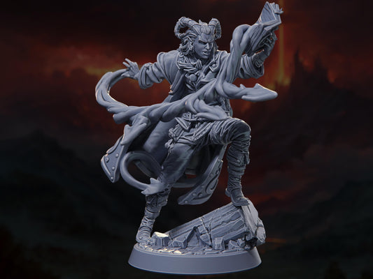 Kaelzar Vaelrith - Tiefling Sorcerer/Wizard - The Conflagration - Highly Detailed Resin 8k 3D Printed Miniature