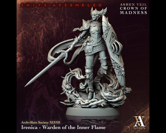 Irenica, Warden of the Inner Flame - Paladin/Cleric - Crown of Madness - Highly Detailed Resin 8k 3D Printed Miniature