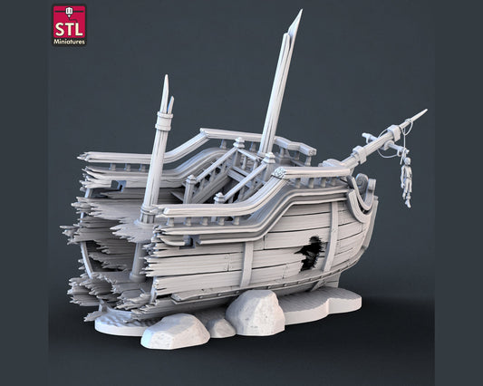 Large Pirate Ship Wreck - High Detail Resin 3D Printed Prop