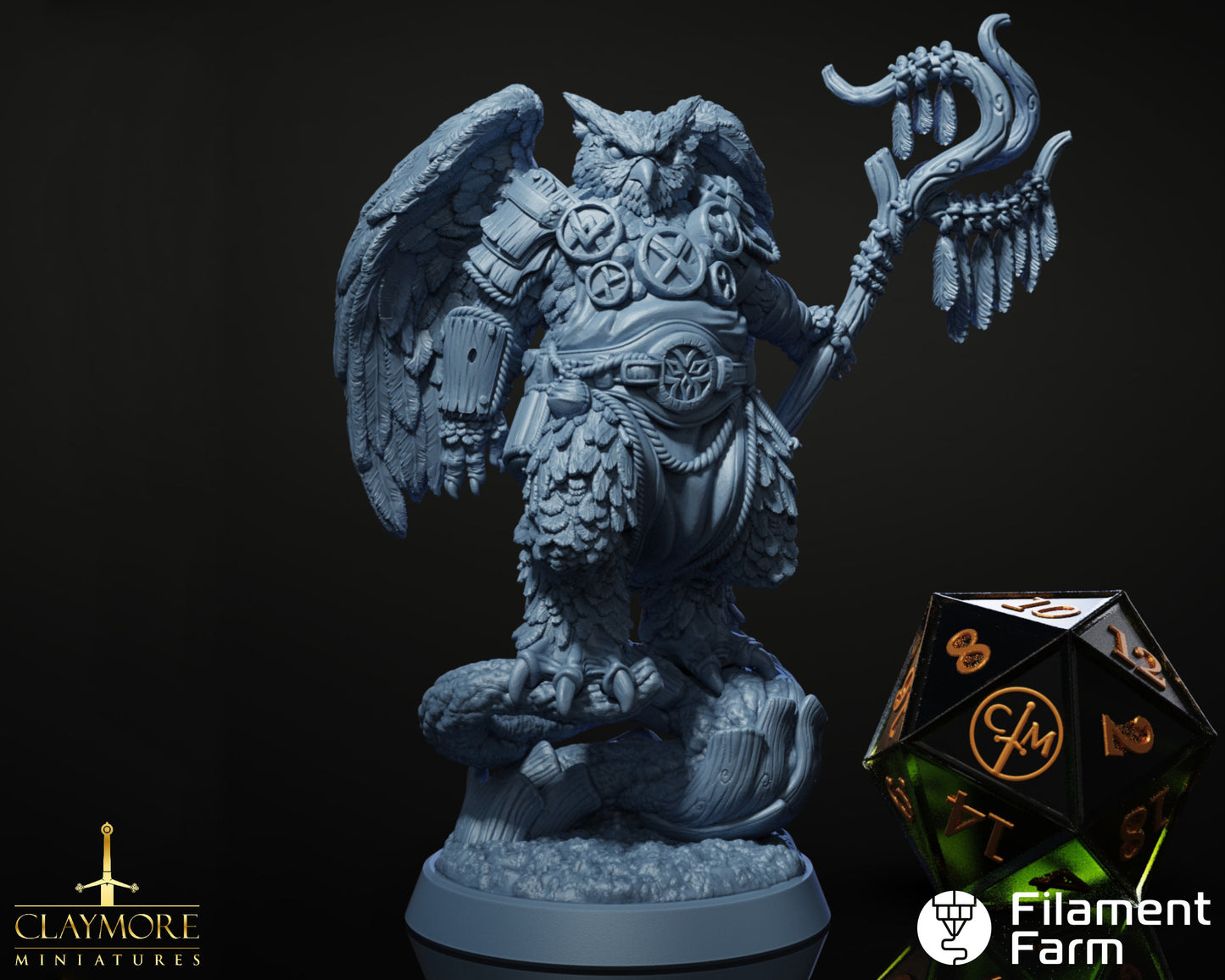 Elmond Sagewing, Owlin Druid/Sorcerer - Return to the Whispering Swamps - Highly Detailed Resin 8k 3D Printed Miniature