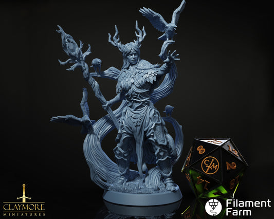 The Crow Mother, Female Human/Elf Druid - Return to the Whispering Swamps - Highly Detailed Resin 8k 3D Printed Miniature