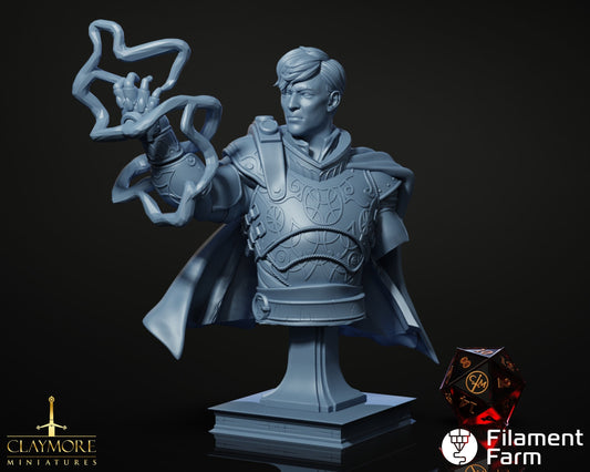 Bust of Quinn Stephen, Human Artificer - The Archlich's Academy - Highly Detailed Resin 8k 3D Printed Miniature