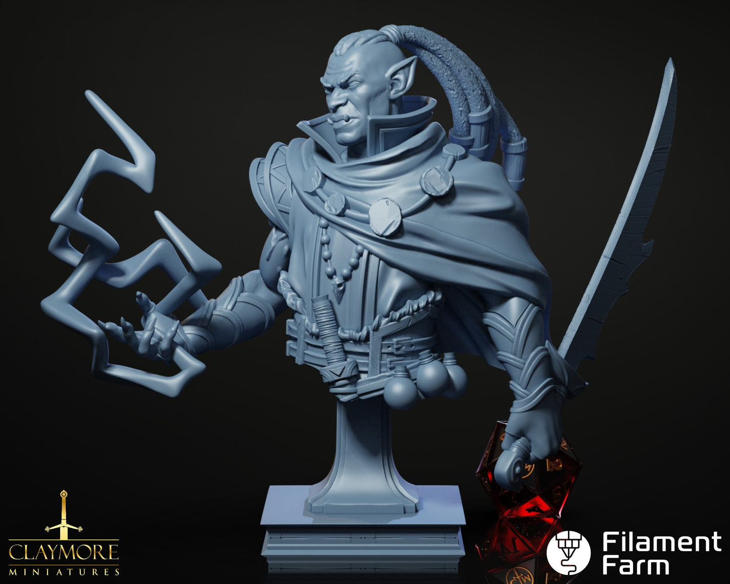 Bust of Syndar Nyrosan, Half-Orc Fighter/Sorcerer/Wizard - The Archlich's Academy - Highly Detailed Resin 8k 3D Printed Miniature